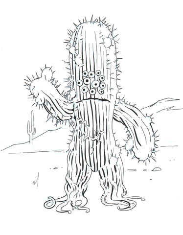 Cactus Monster! ink drawing