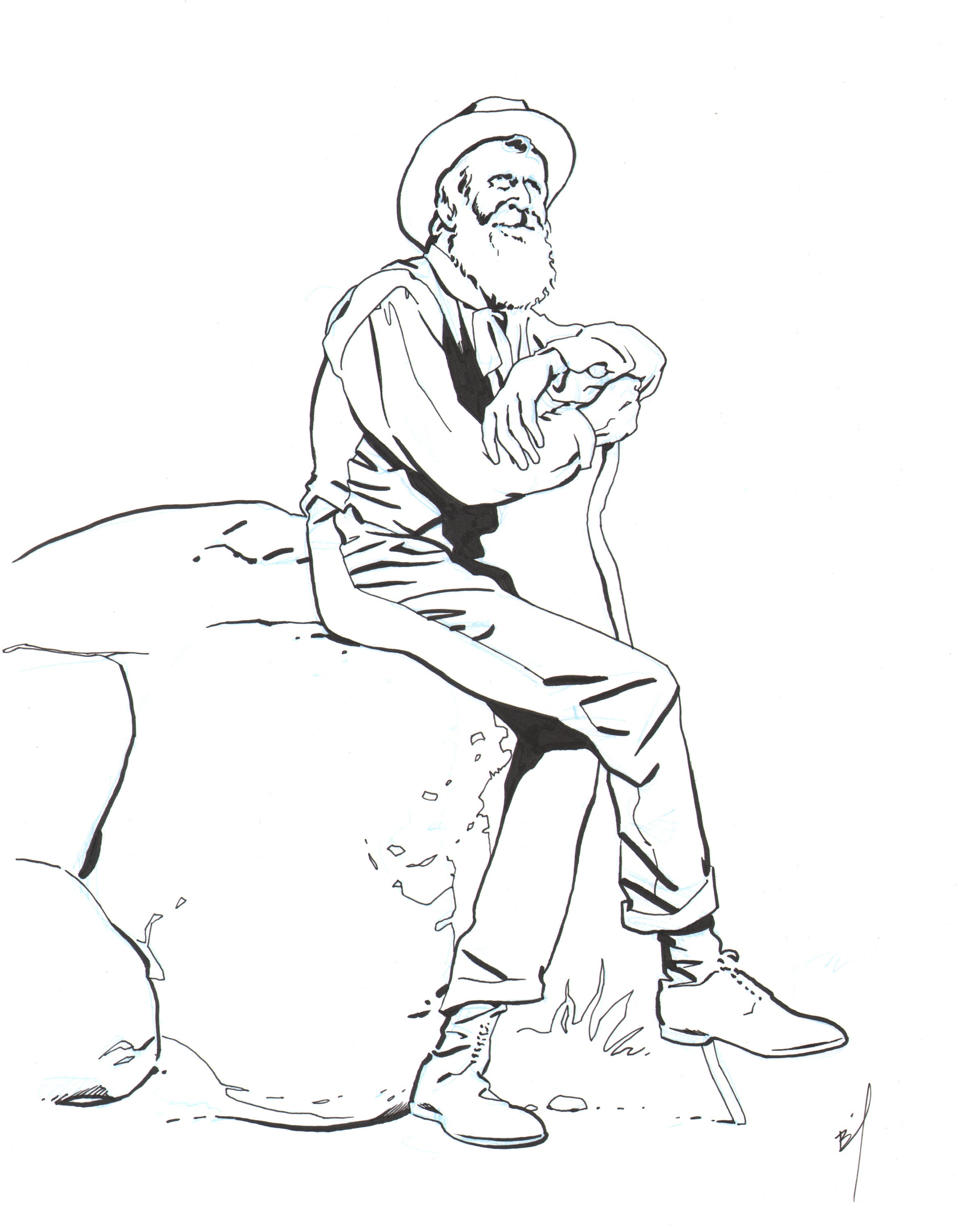 John Muir ink drawing