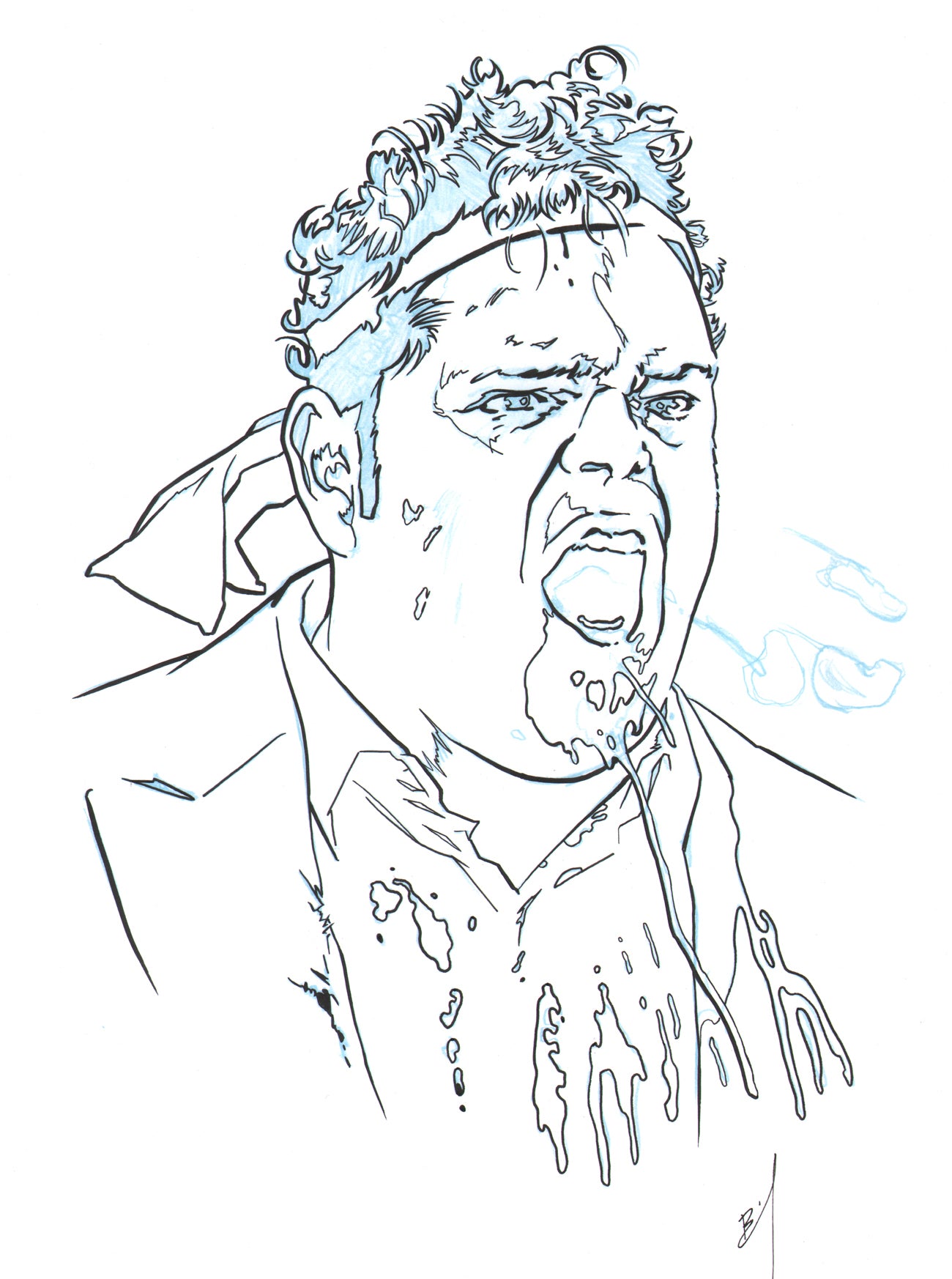 Drawing of Josh Gad spitting blood