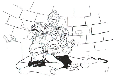 Drawing of Mr. Freeze giving a massage