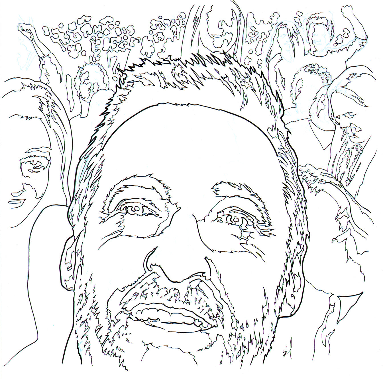 Hugh Jackman at a Beyonce concert ink drawing