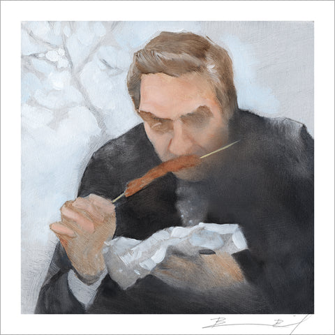 “Lennie Briscoe Enjoys a Warm Chicken Skewer on a Cold Winter Day” signed print