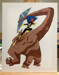 Painting I made in 1998 or 1999 of Batgirl fighting Clayface