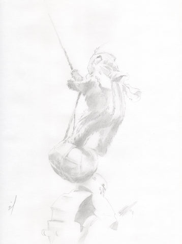 Drawing of an Ewok swinging on a rope