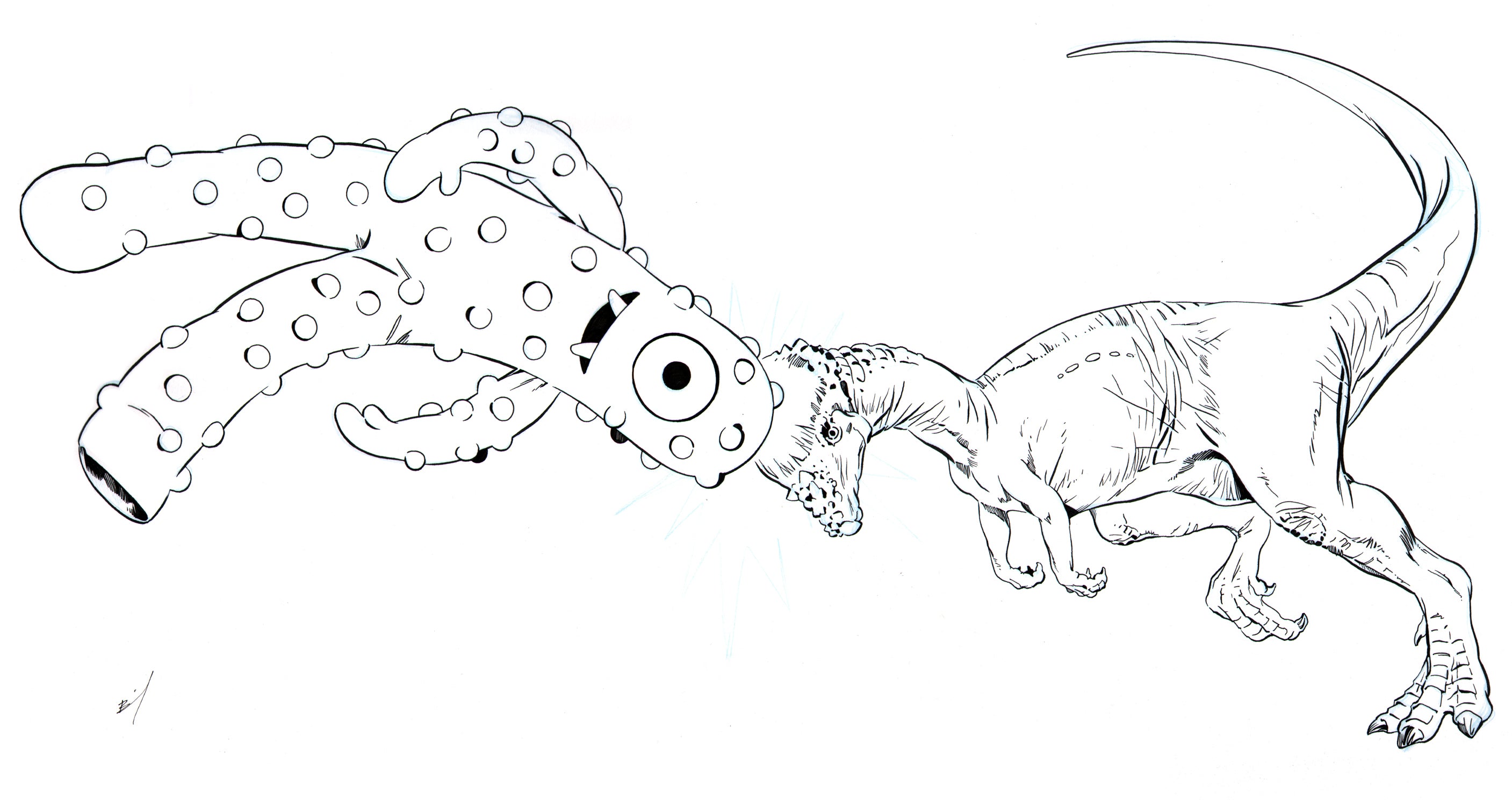 Muno headbutting a pachycephalosaurus